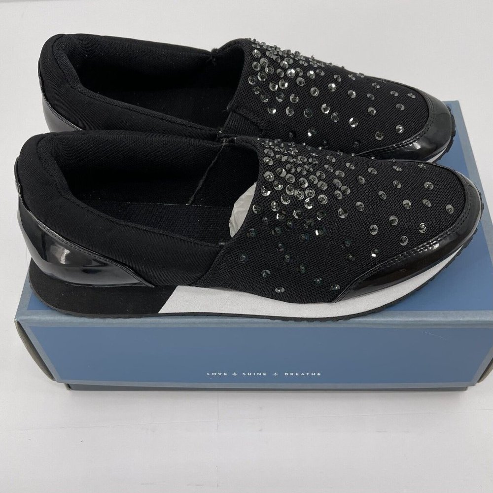 VERA WANG Womens SVK LOVER BLACK SEQUIN SLIP ON SNEAKERS SHOES SZ 9.5‎